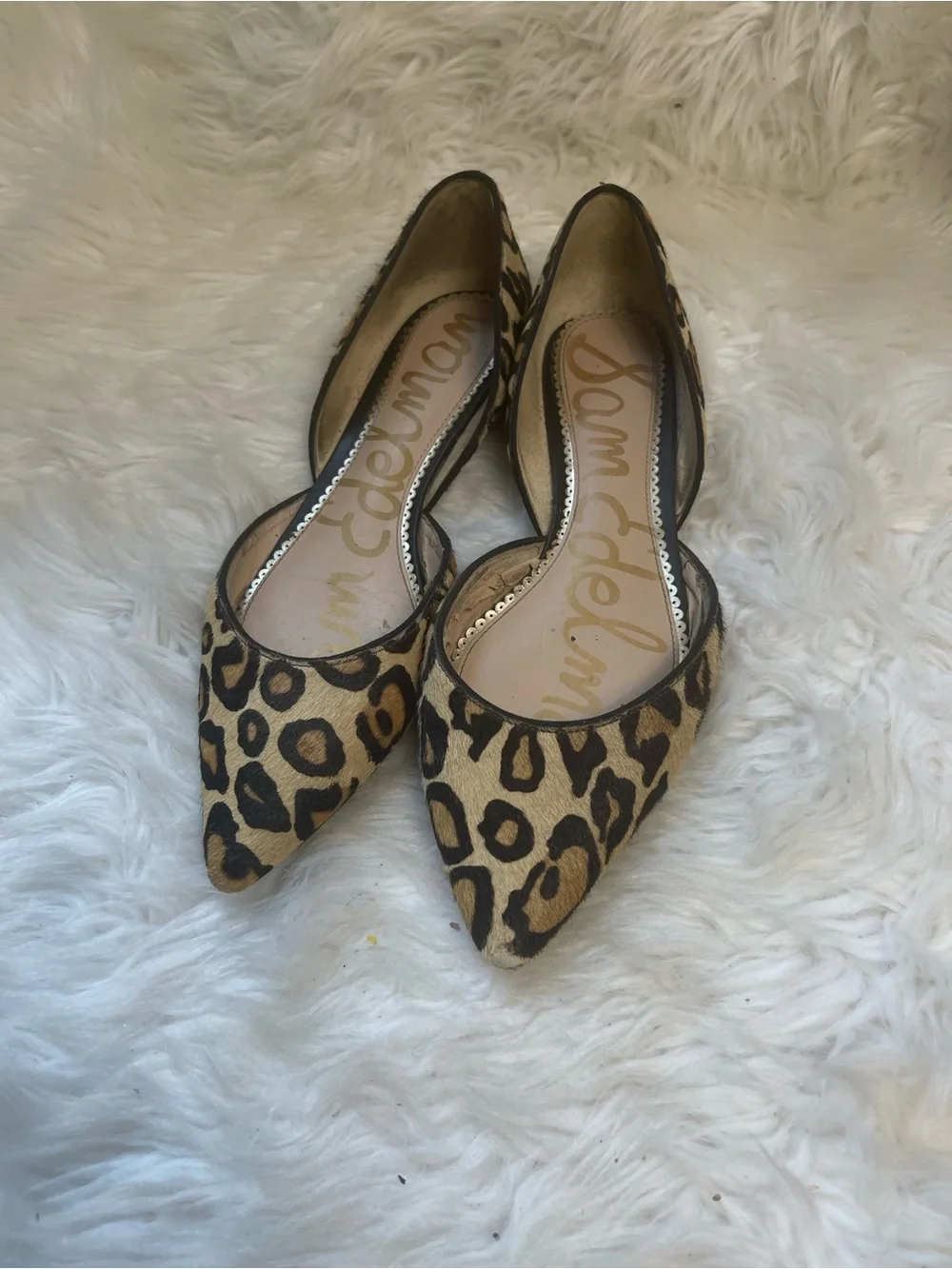 Sam Edelman leather calf hair Leopard-Print Pointed D'Orsay Flats SZ9.